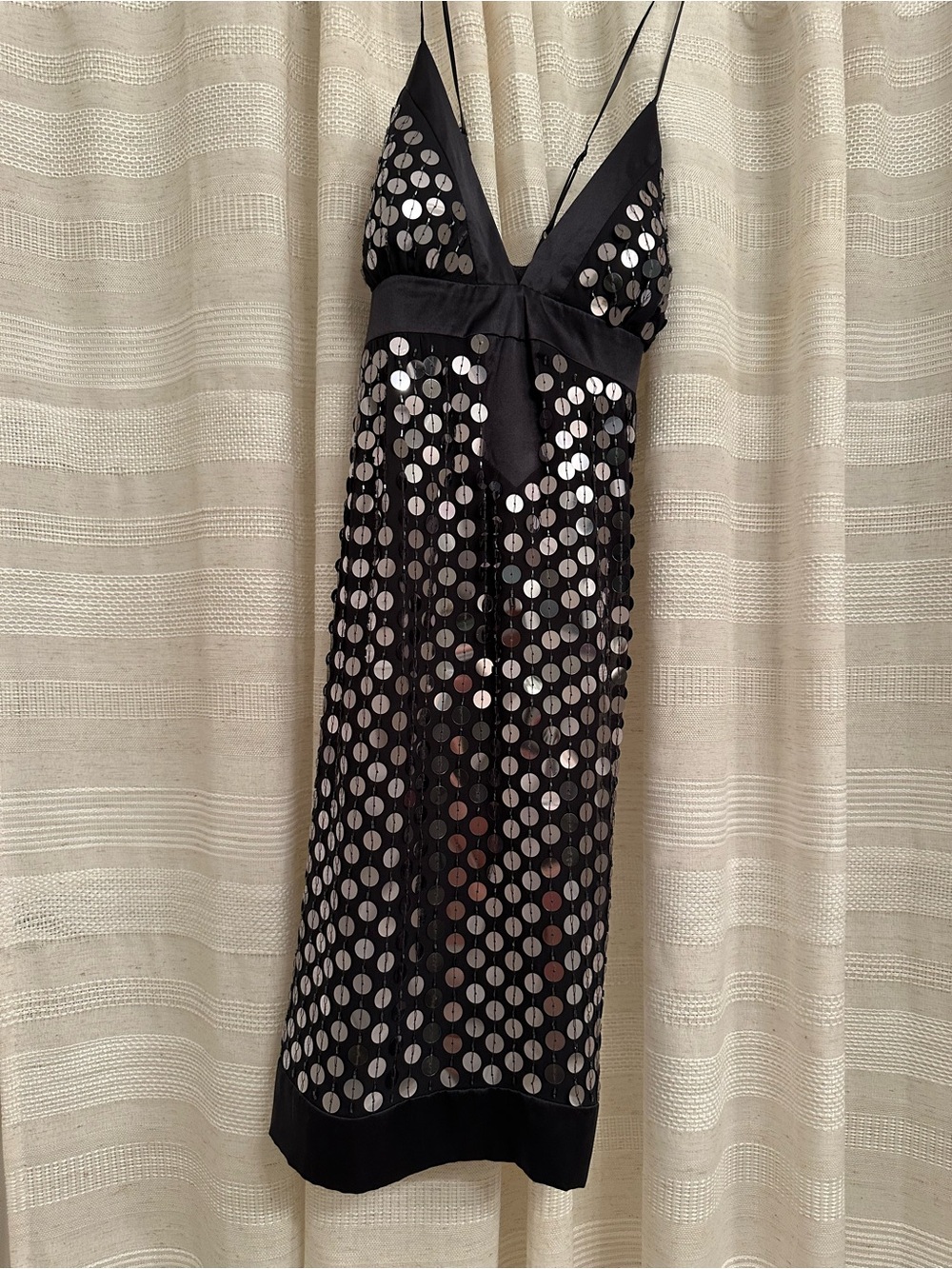 Black Sequin Slip Dress with Spaghetti Straps